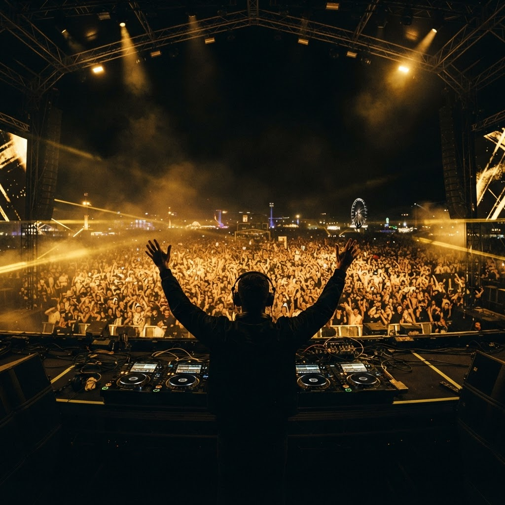 DJ tocando para uma multidão em um festival