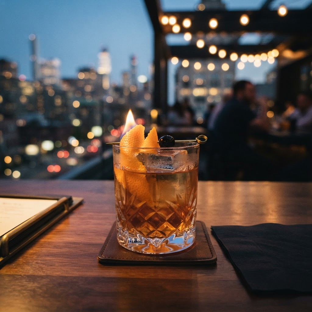 Coquetel autoral em um bar de lounge sofisticado
